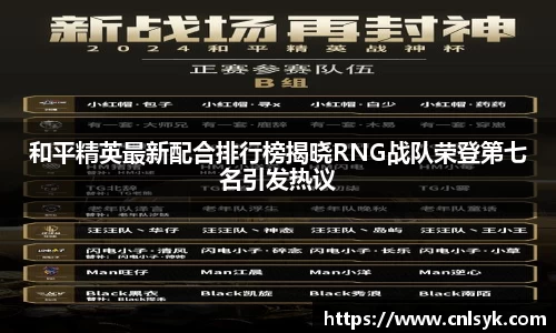 和平精英最新配合排行榜揭晓RNG战队荣登第七名引发热议